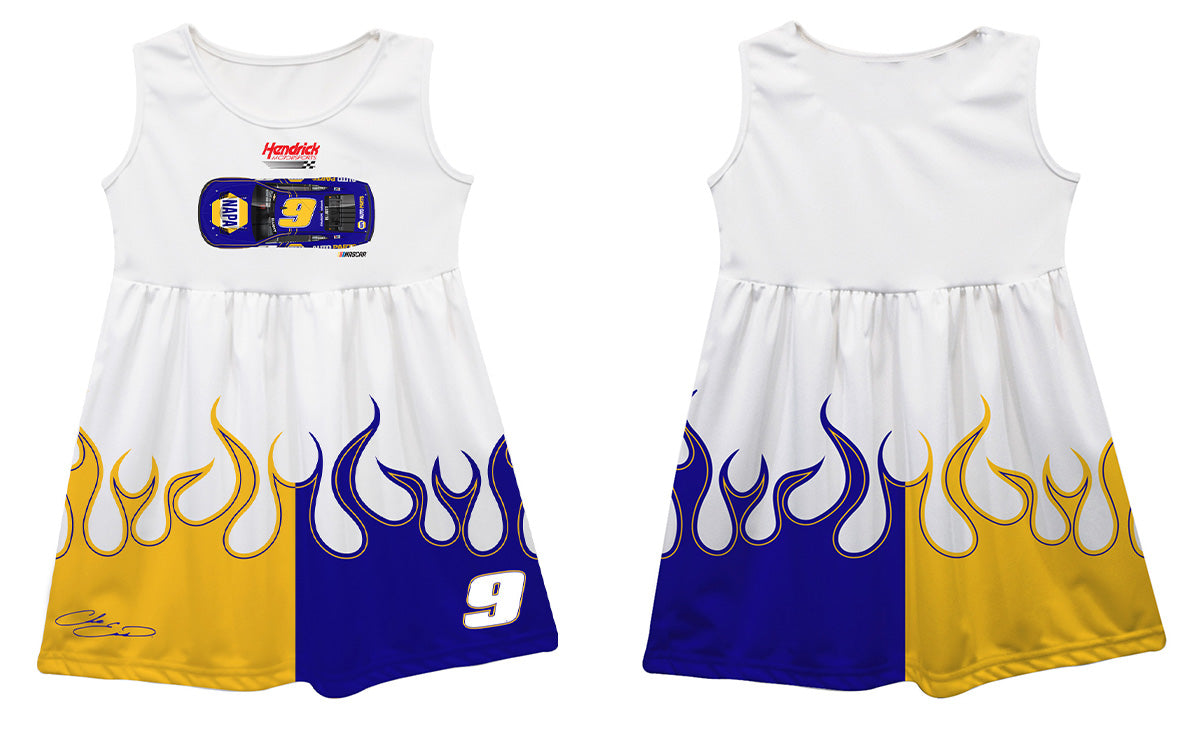 Chase Elliott #9 NASCAR Color Block Blue and Gold Flames Tank Dress