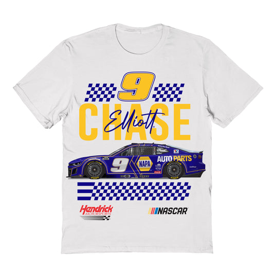 Chase Elliott #9 Vive La Fete Racing Car T-Shirt - White