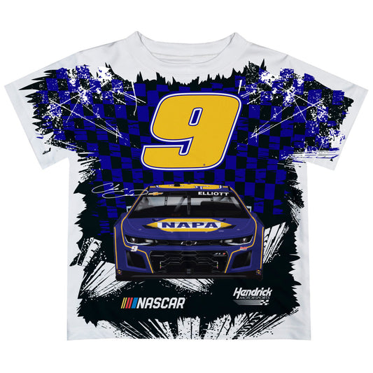 Chase Elliott #9 Vive La Fete Checkered Racing Car T-Shirt - Blue