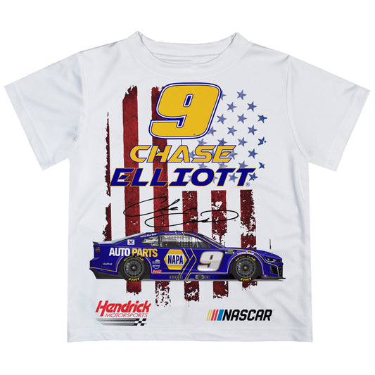 Chase Elliott #9 Vive La Fete Flag Racing Car T-Shirt - White