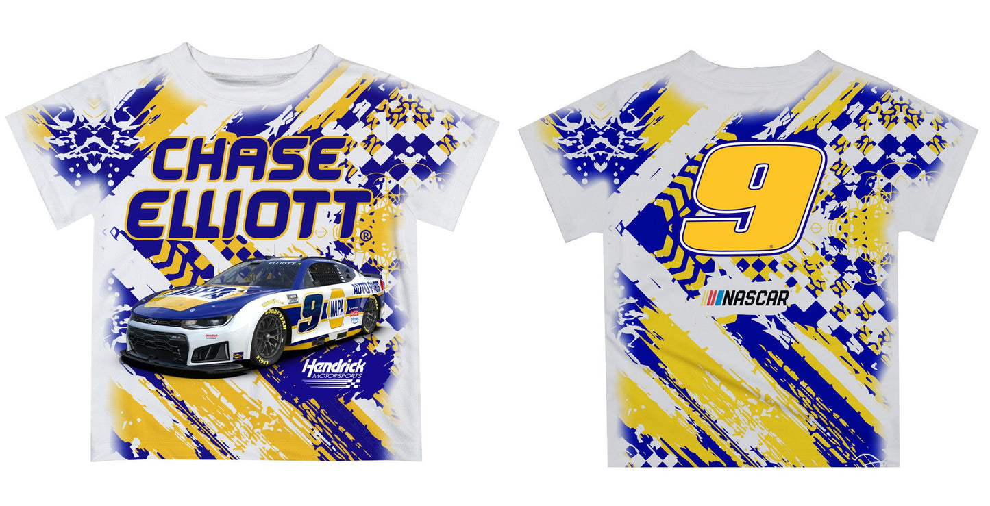 Chase Elliott #9 Vive La Fete Paint Brush Racing Car T-Shirt - White