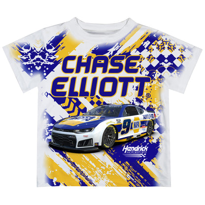 Chase Elliott #9 Vive La Fete Paint Brush Racing Car T-Shirt - White