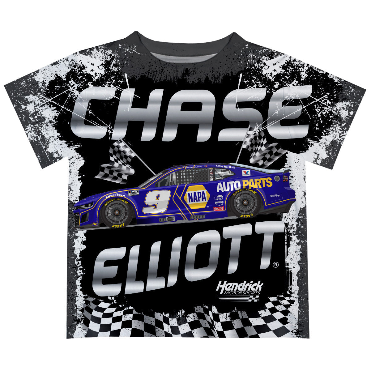 Chase Elliott #9 Vive La Fete Checkered Racing Car T-Shirt - Black