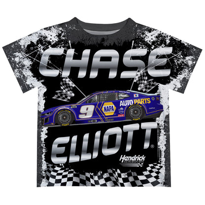 Chase Elliott #9 Vive La Fete Checkered Racing Car T-Shirt - Black