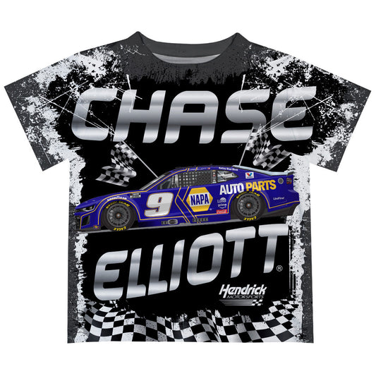 Chase Elliott #9 Vive La Fete Checkered Racing Car T-Shirt - Black