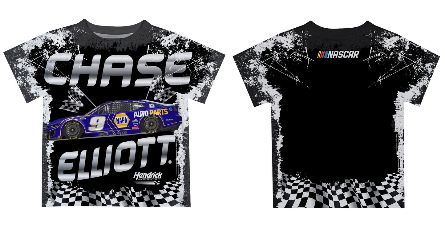 Chase Elliott #9 Vive La Fete Checkered Racing Car T-Shirt - Black