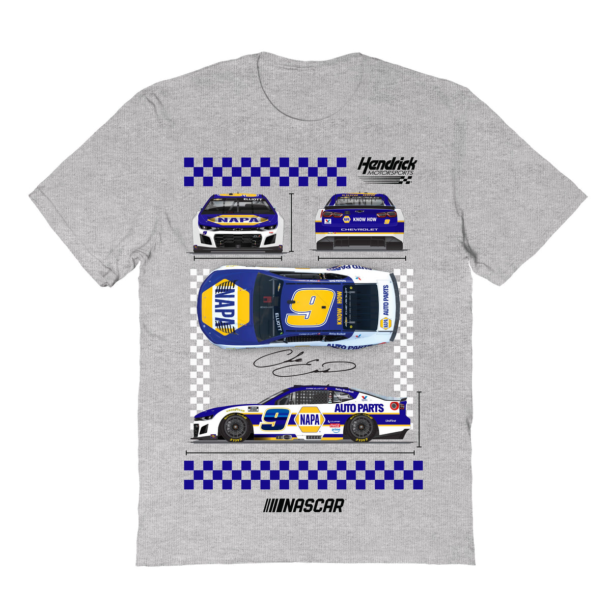 Chase Elliott #9 Car View Cotton T-Shirt - Grey