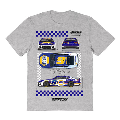 Chase Elliott #9 Car View Cotton T-Shirt - Grey