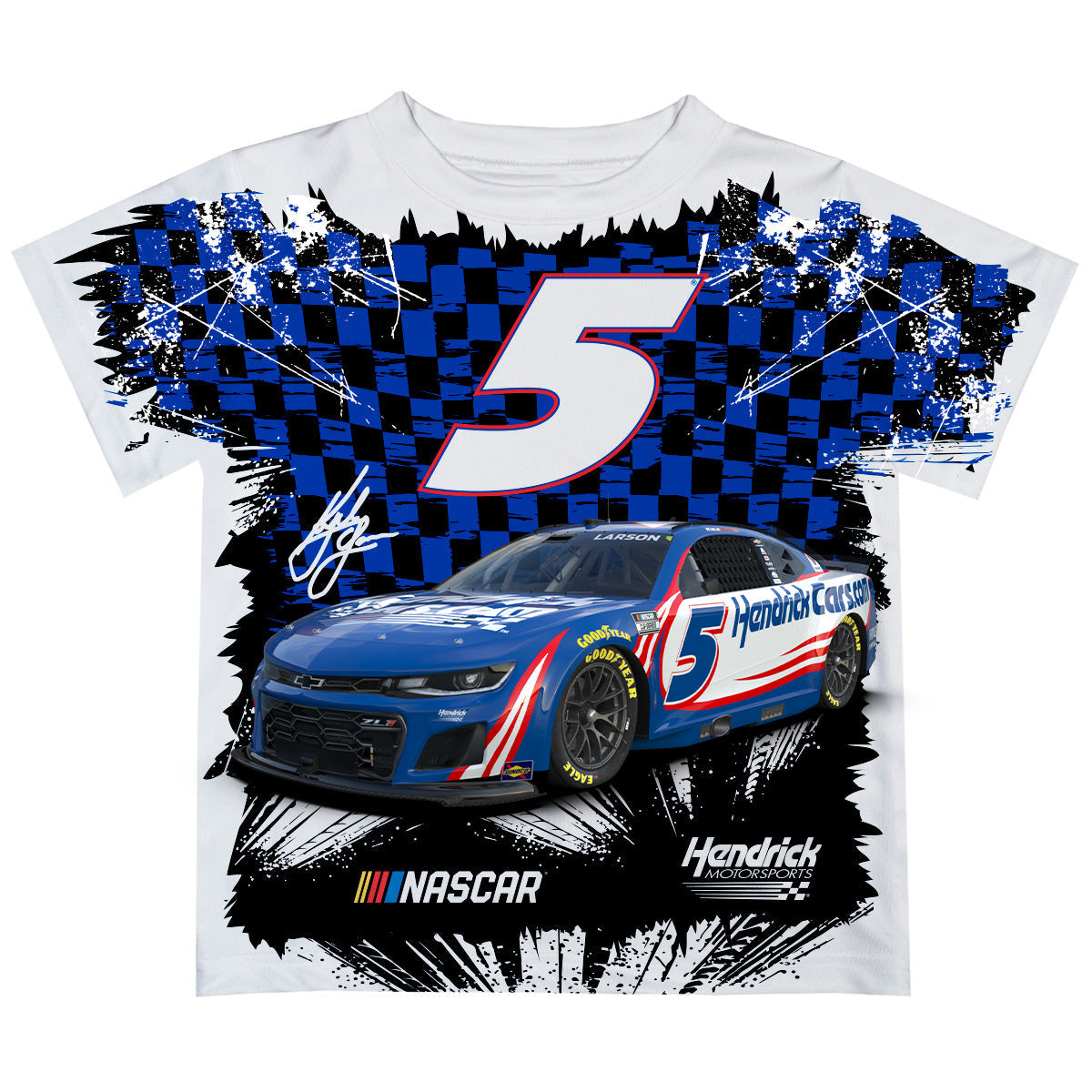 Kyle Larson #5 NASCAR White and Blue Kids T-shirt
