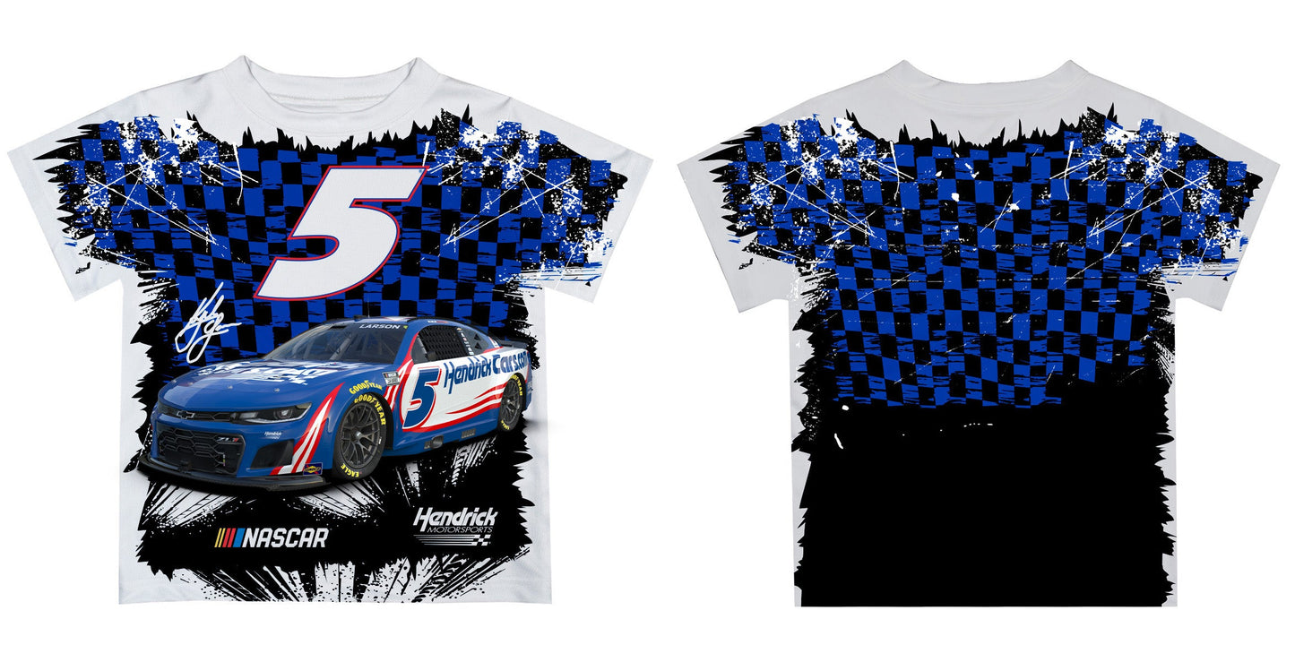 Kyle Larson #5 NASCAR White and Blue Kids T-shirt