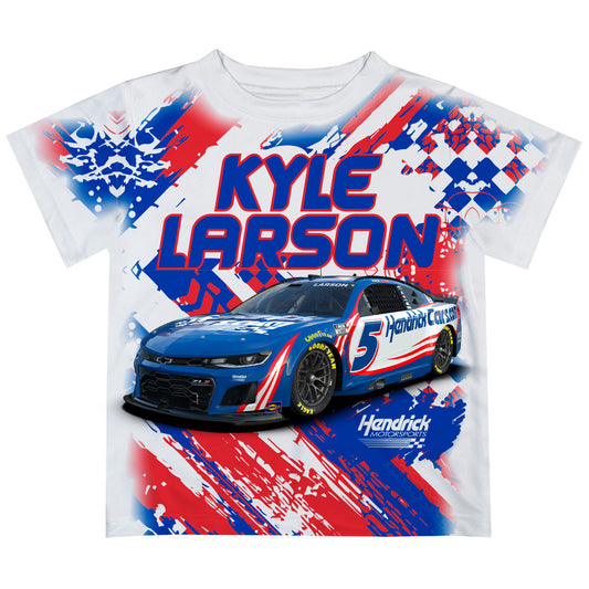 Kyle Larson #5 Vive La Fete Paint Brush Racing Car T-Shirt- White
