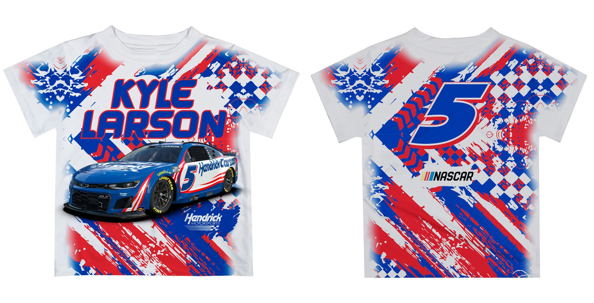 Kyle Larson #5 Vive La Fete Paint Brush Racing Car T-Shirt- White