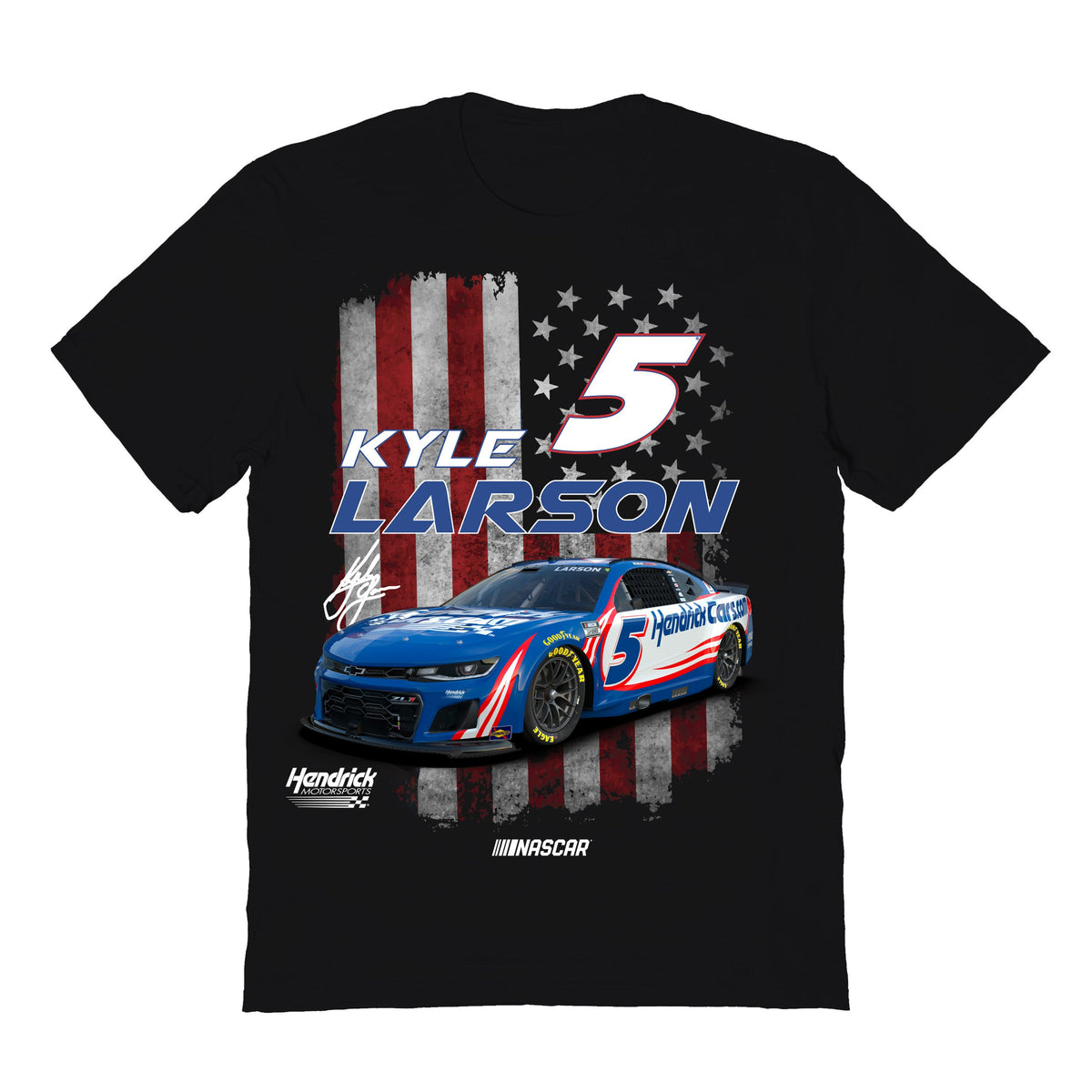 Kyle Larson #5 American Flag Cotton T-Shirt - Black