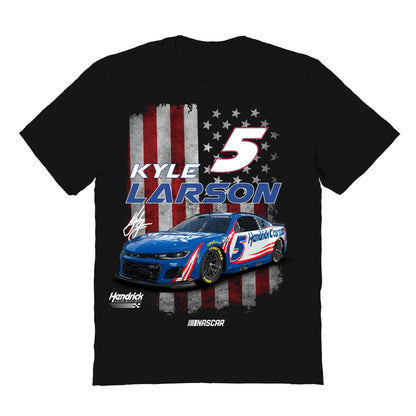 Kyle Larson #5 American Flag Cotton T-Shirt - Black
