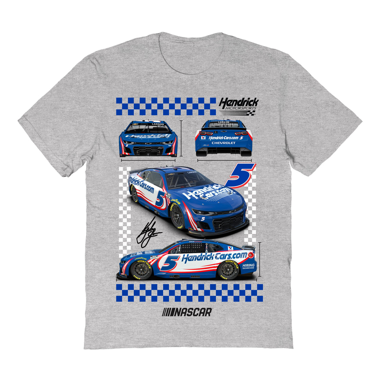 Kyle Larson #5 Car View Cotton T-Shirt - Grey