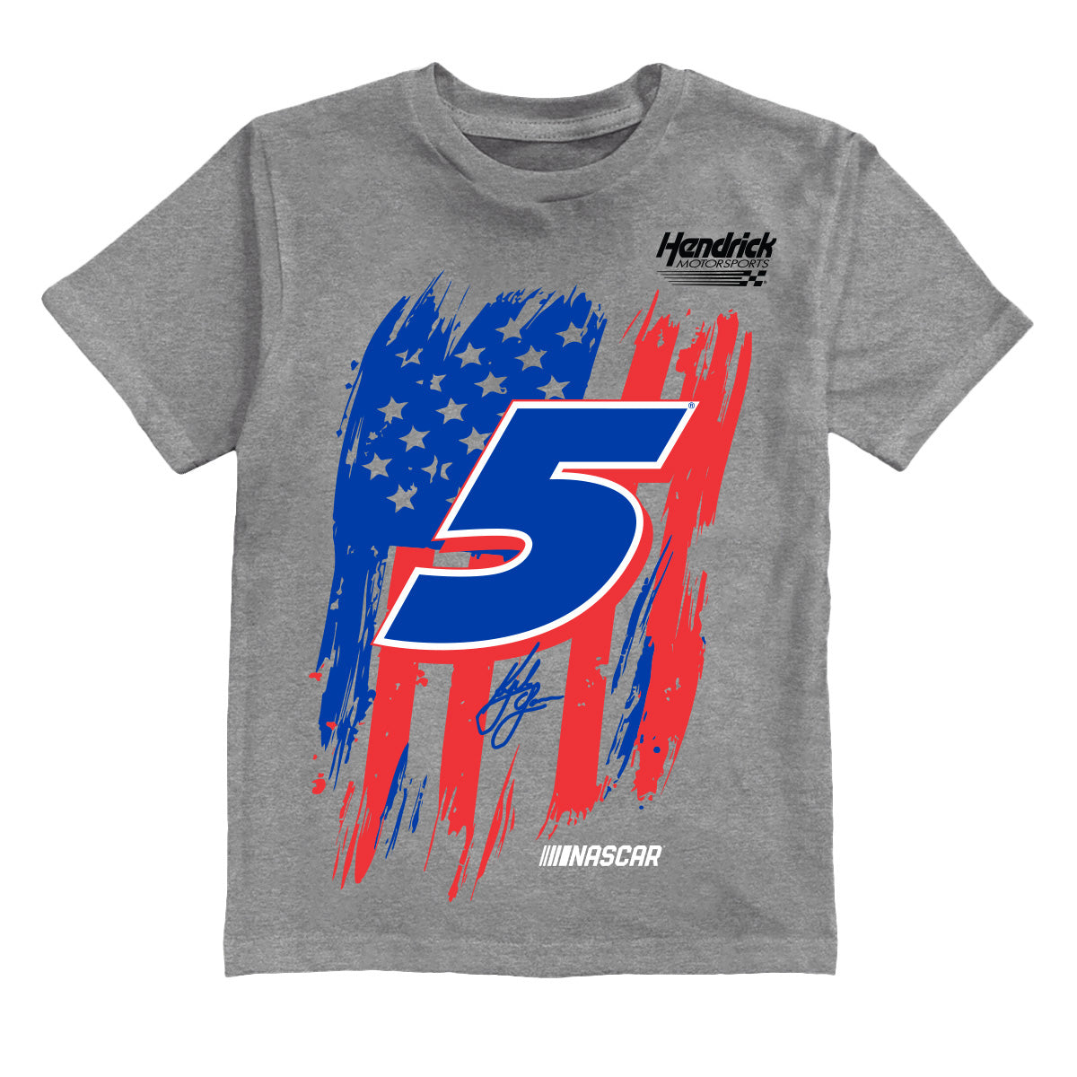 Kyle Larson #5 American Flag Cotton T-Shirt - Grey
