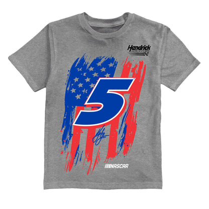 Kyle Larson #5 American Flag Cotton T-Shirt - Grey