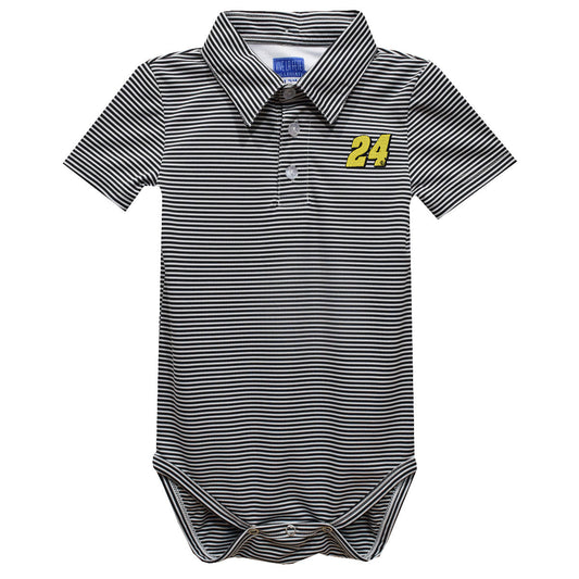 William Byron #24 Vive La Fete Polo Pencil Stripe Bodysuit - Black