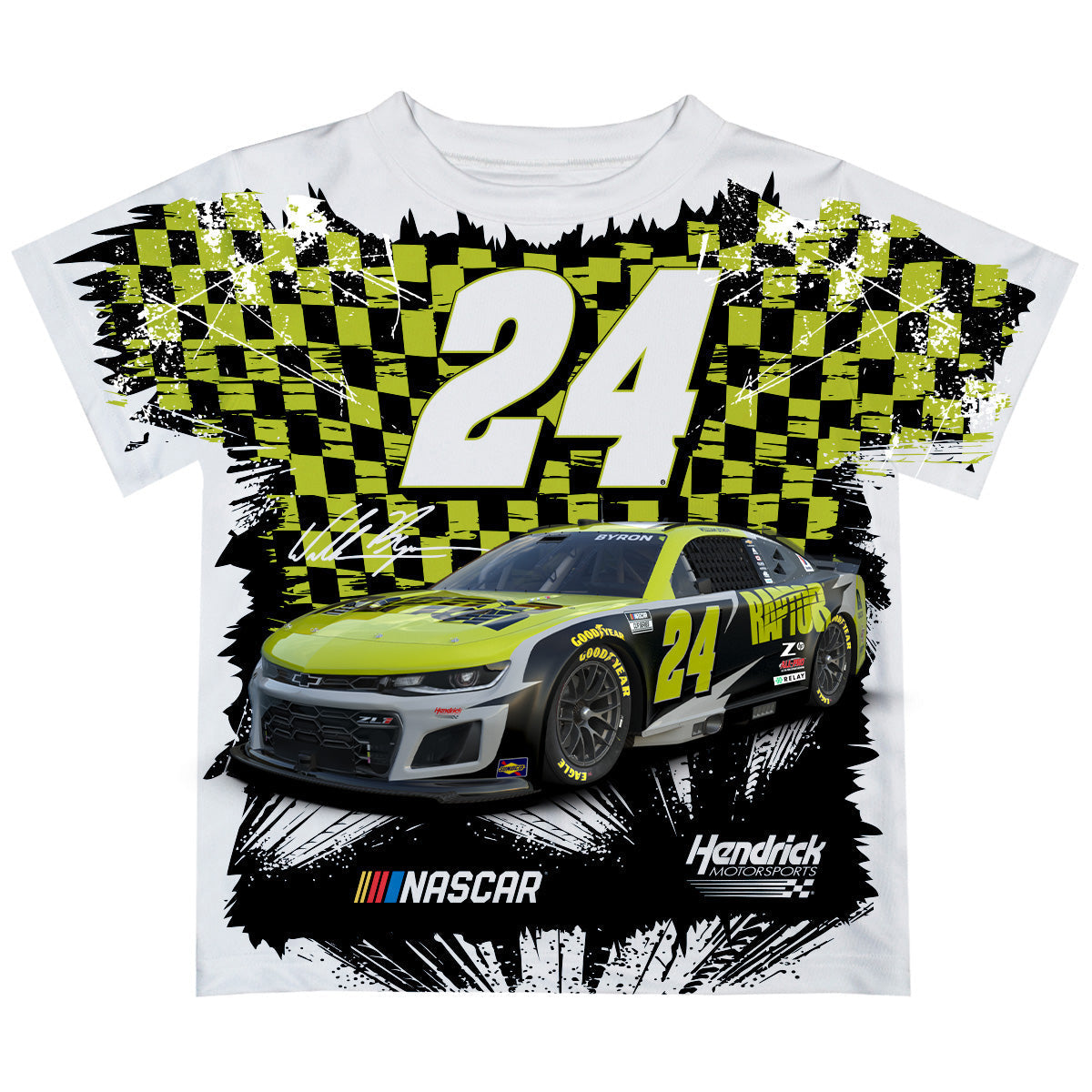 William Byron #24 Vive La Fete Checkered Racing Car T-Shirt- Green
