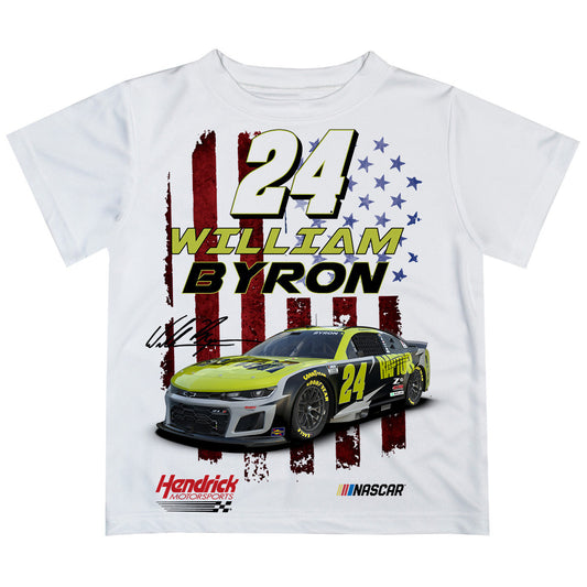 William Byron #24 Vive La Fete Flag Racing Car T-Shirt - White