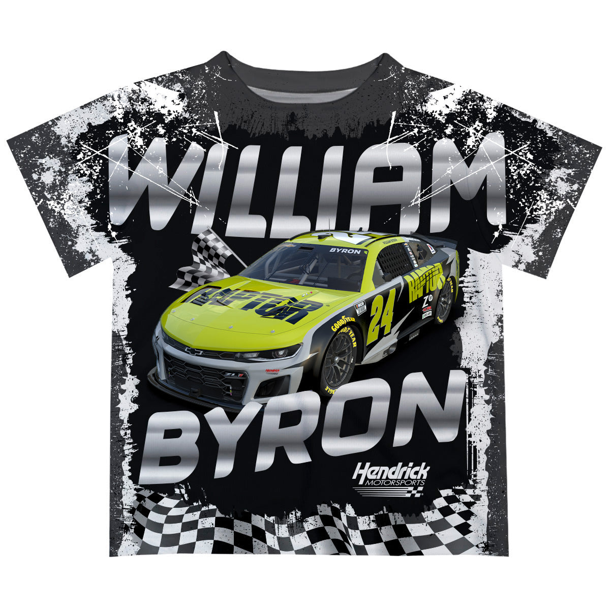 William Byron #24 Vive La Fete Checkered Racing Car T-Shirt- Black