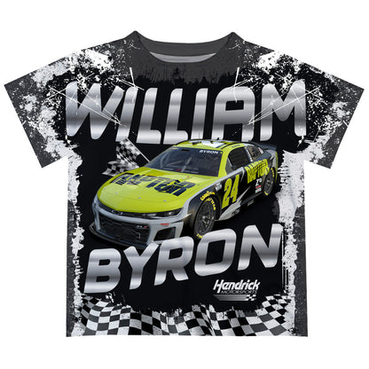 William Byron #24 Vive La Fete Checkered Racing Car T-Shirt- Black