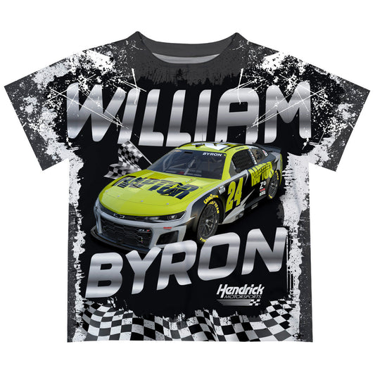 William Byron #24 Vive La Fete Checkered Racing Car T-Shirt- Black