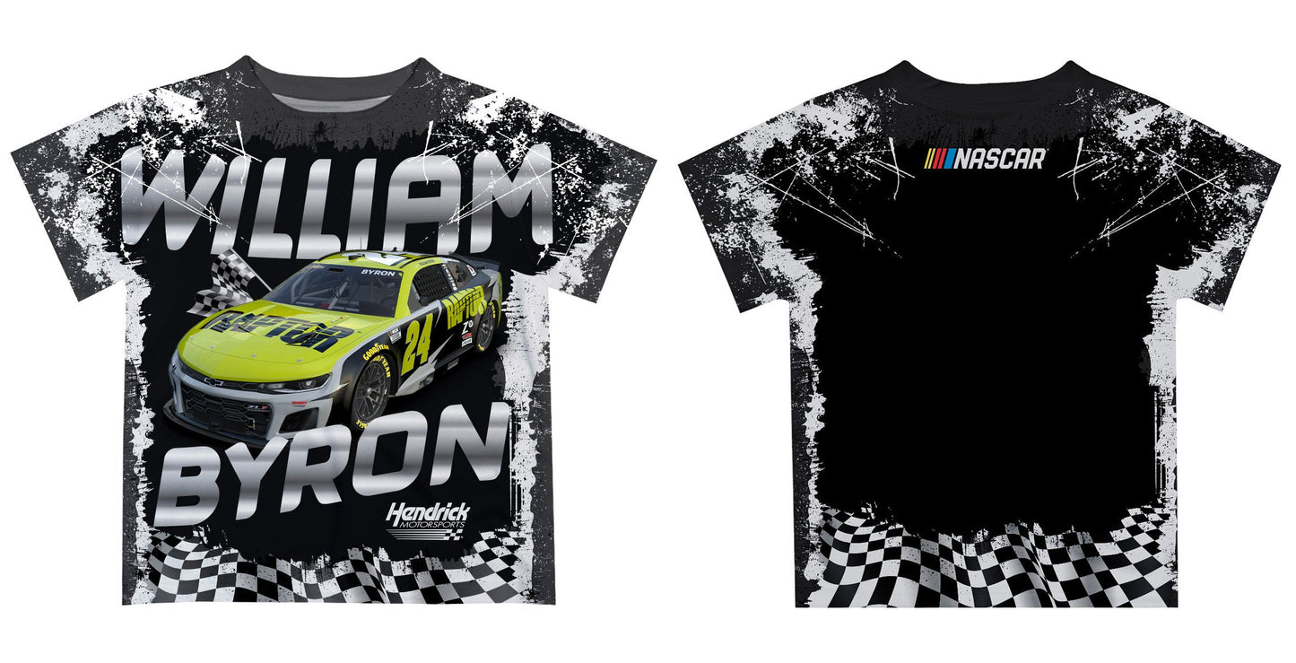 William Byron #24 Vive La Fete Checkered Racing Car T-Shirt- Black