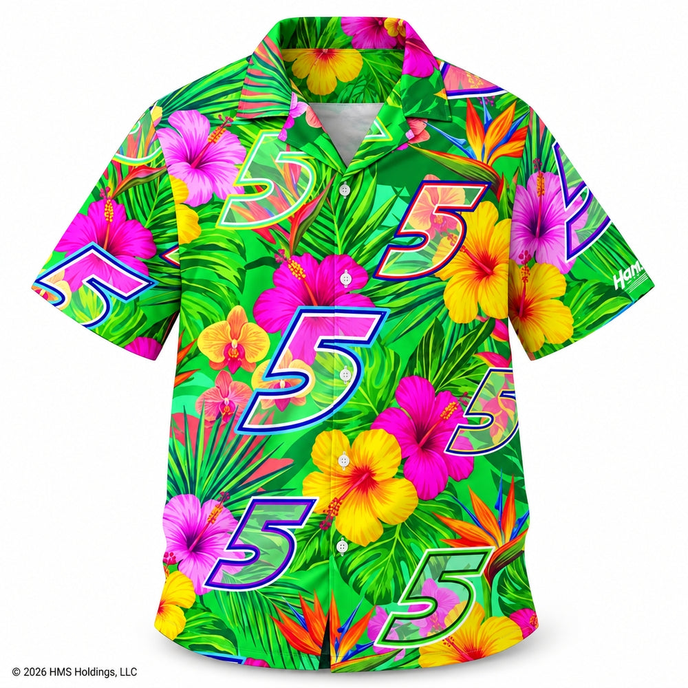 Kyle Larson #5 Green Tropical Floral Hawaiian Shirt