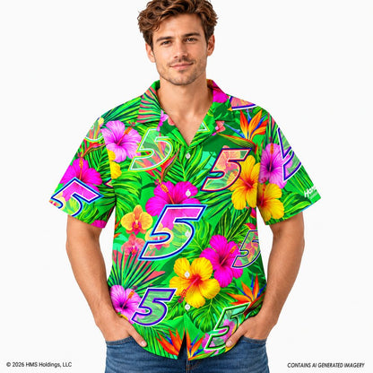 Kyle Larson #5 Green Tropical Floral Hawaiian Shirt