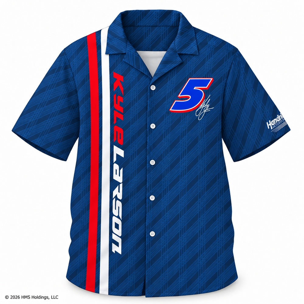 Kyle Larson #5 Blue Racing Stripe Hawaiian Shirt