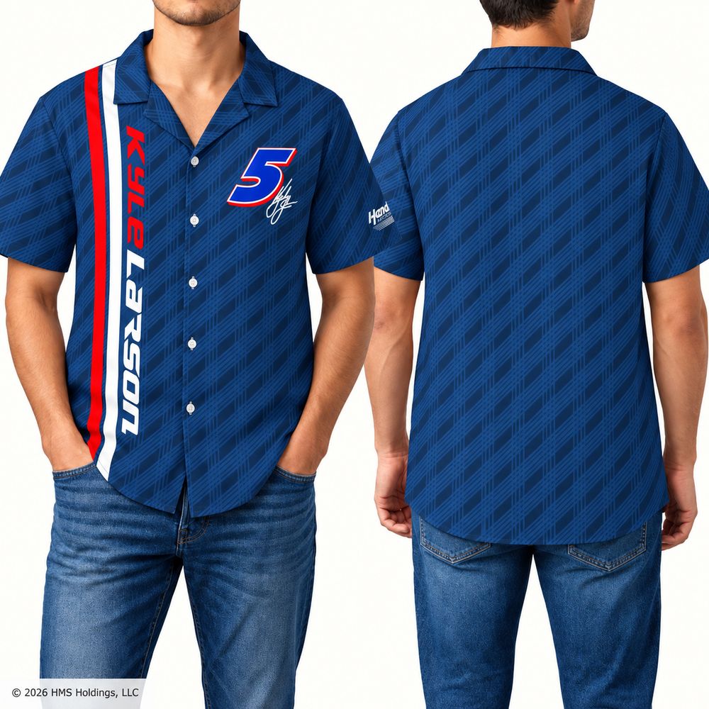 Kyle Larson #5 Blue Racing Stripe Hawaiian Shirt