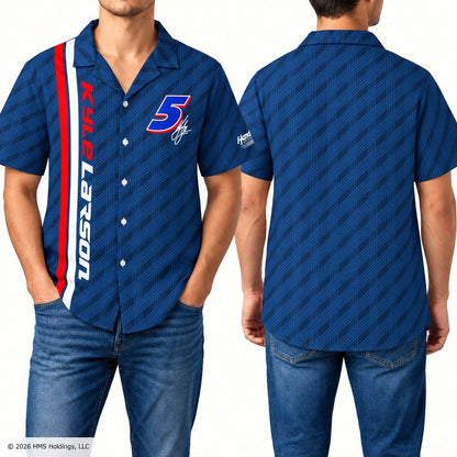 Kyle Larson #5 Blue Racing Stripe Hawaiian Shirt