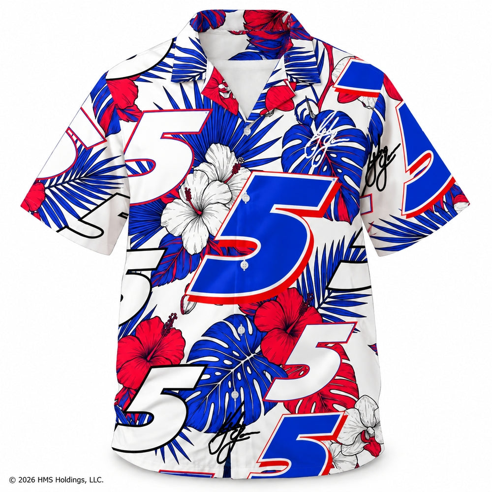 Kyle Larson #5 Red White Blue Floral Hawaiian Shirt