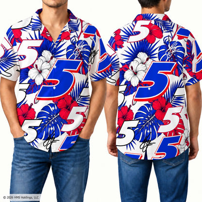 Kyle Larson #5 Red White Blue Floral Hawaiian Shirt