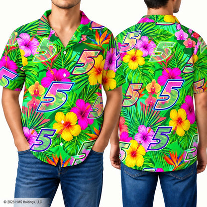 Kyle Larson #5 Green Tropical Floral Hawaiian Shirt