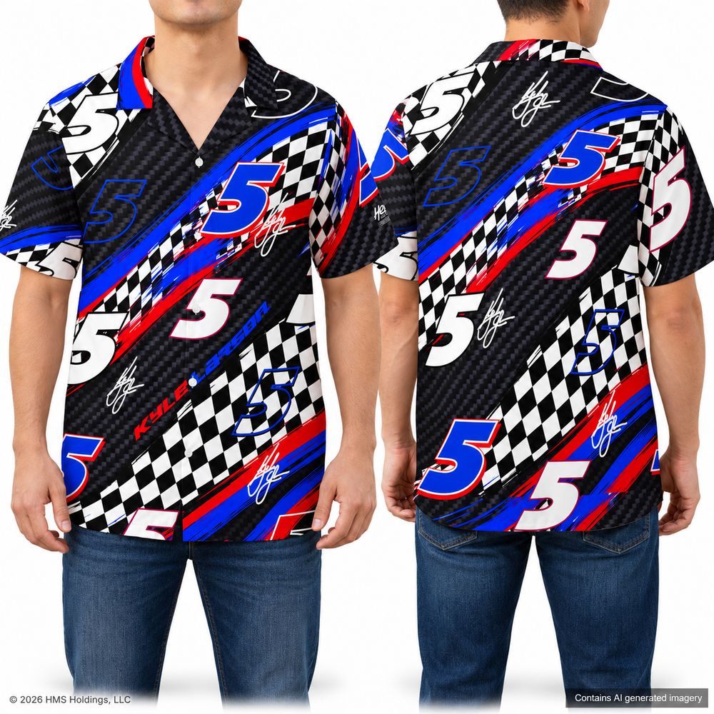 Kyle Larson #5 Black Checkered Racing Hawaiian Shirt