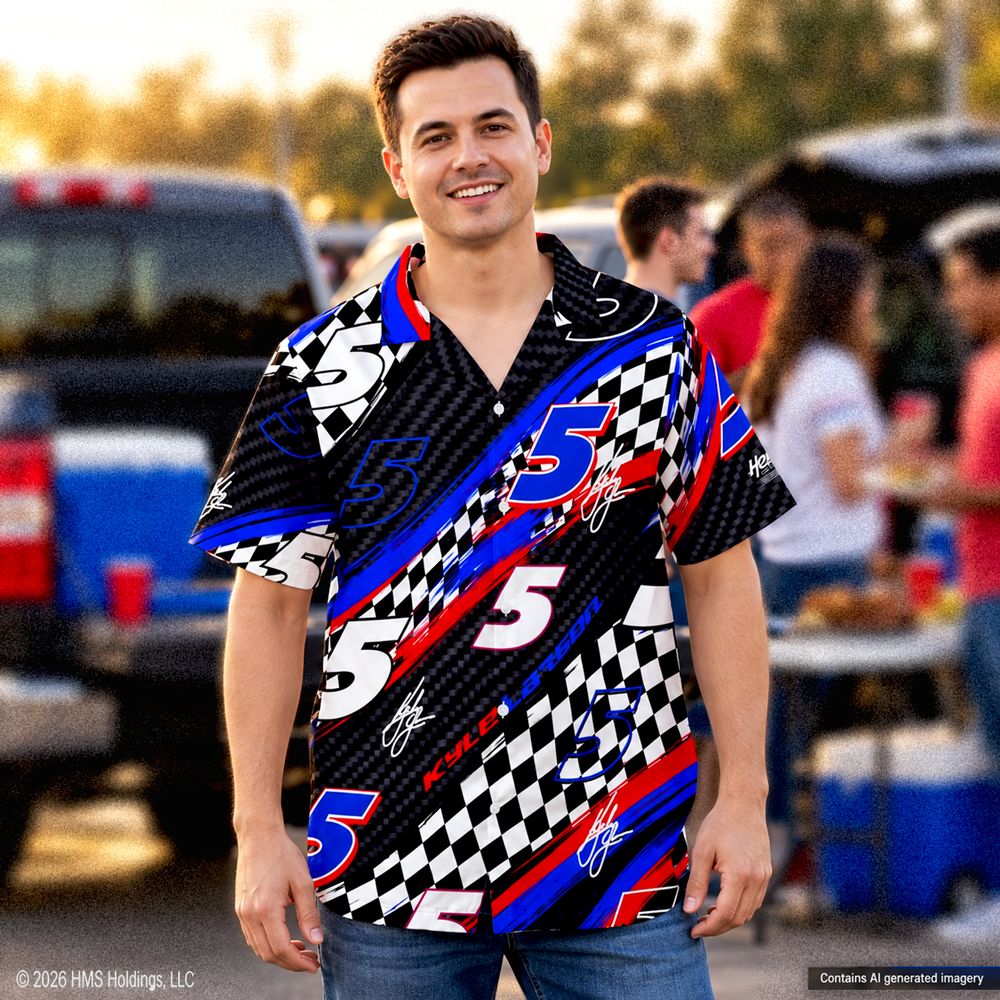 Kyle Larson #5 Black Checkered Racing Hawaiian Shirt