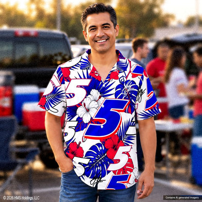 Kyle Larson #5 Red White Blue Floral Hawaiian Shirt