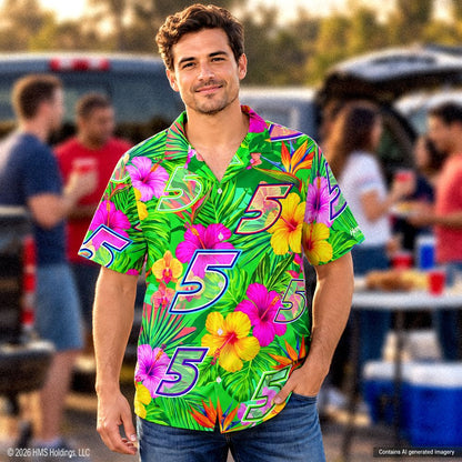 Kyle Larson #5 Green Tropical Floral Hawaiian Shirt