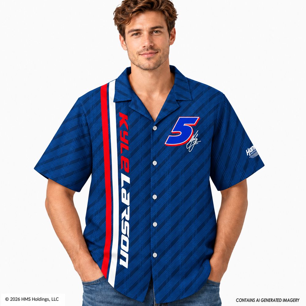 Kyle Larson #5 Blue Racing Stripe Hawaiian Shirt