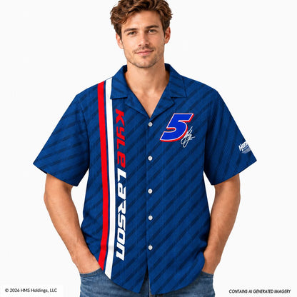 Kyle Larson #5 Blue Racing Stripe Hawaiian Shirt