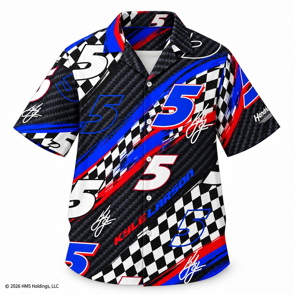 Kyle Larson #5 Black Checkered Racing Hawaiian Shirt